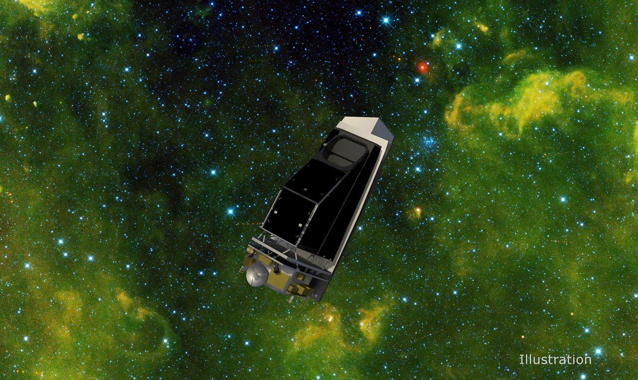 Artist's concept of NASA's NEO Surveyor spacecraft, the next-generation space telescope designed to find and track near-Earth objects that could pose a threat